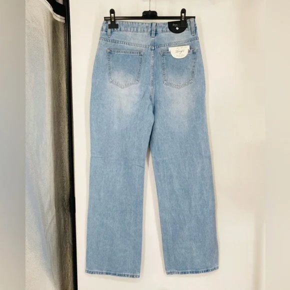 Blue High Waist Ripped Distressed Wide Leg Jeans Denim Pants - Picture 10 of 12